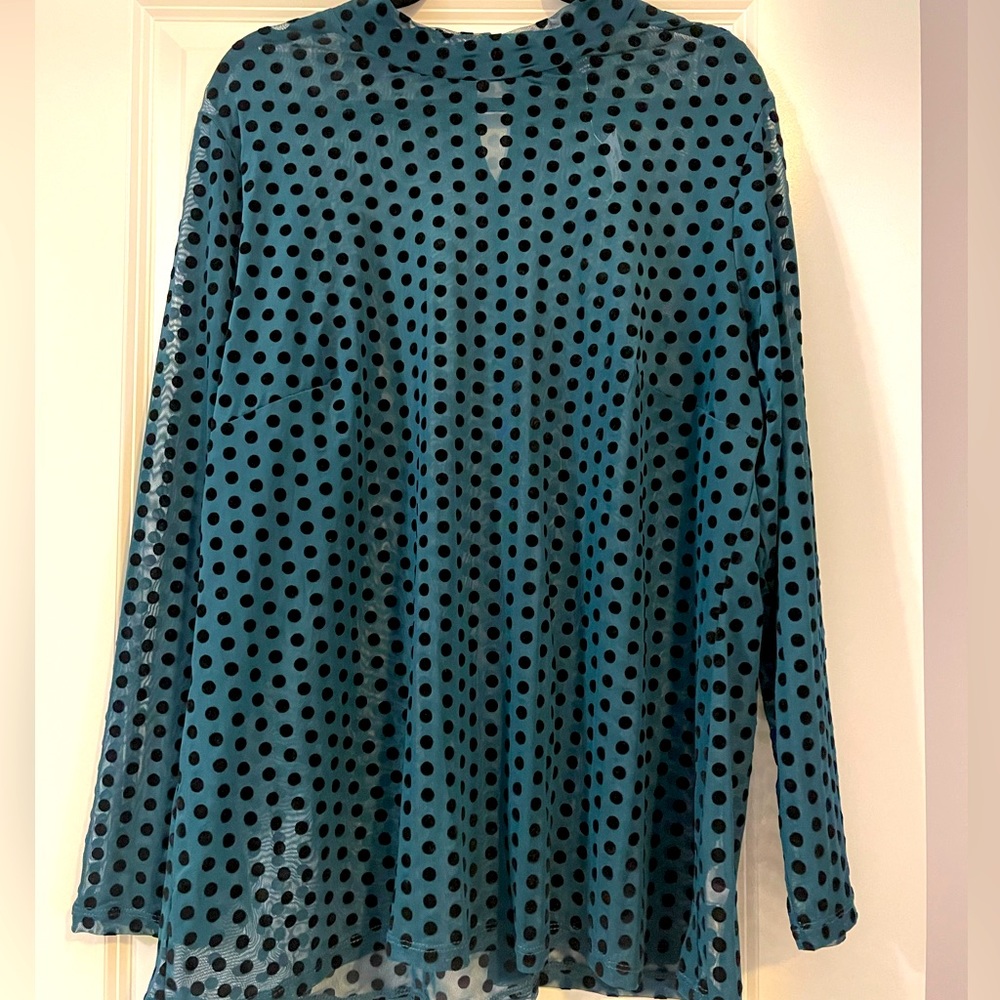 NWT Lane Bryant Dark Green and black polka dot sheer flowy top with long sleeves